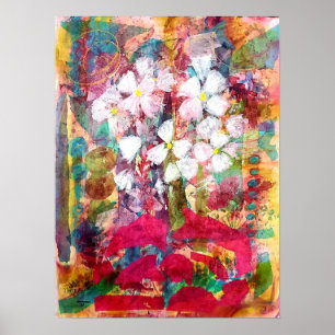 White Flowers in Pink Pot Poster Print