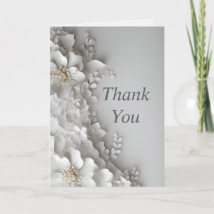 White Flowers & Leaves Light Grey Thank You Card