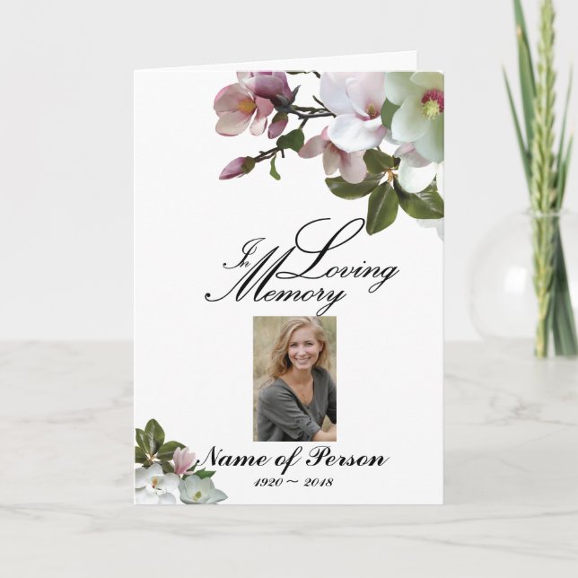 White Flowers Magnolia Funeral Program Programme (Front)