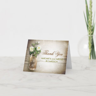 White flowers mason jar wedding thank you cards