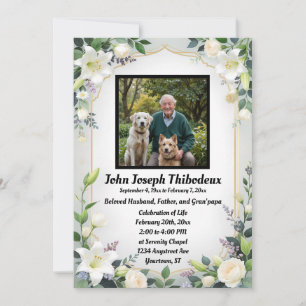 White Flowers Memorial Service Celebration of Life Invitation