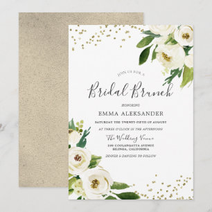 White Flowers Modern Bridal Shower Brunch Invite