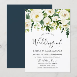 White Flowers Modern Wedding Invitation