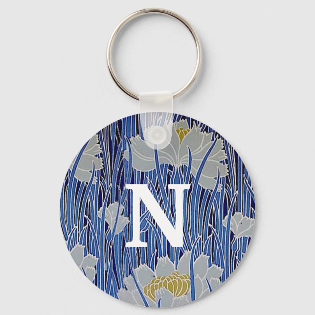 White Flowers Mongram Keychain (Front)