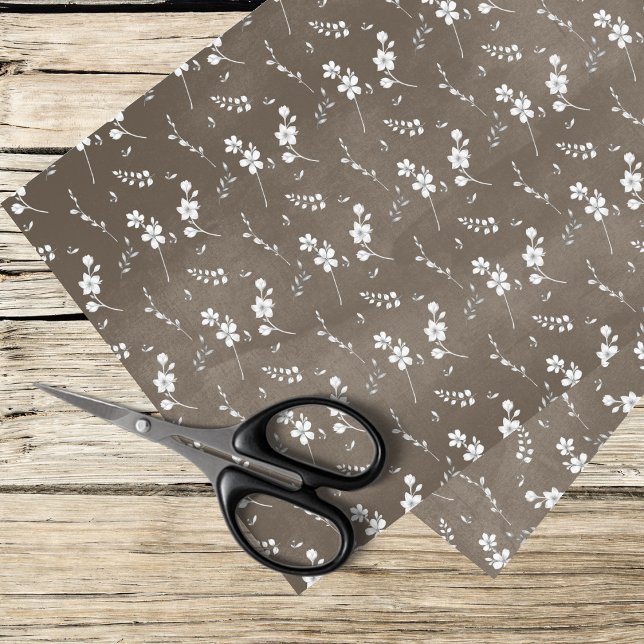 white flowers on a brown background tissue paper (Creator Uploaded)