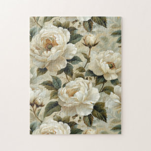 White flowers on a cream background. jigsaw puzzle