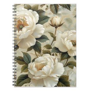 White flowers on a cream background. notebook