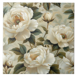 White flowers on a cream background. tile