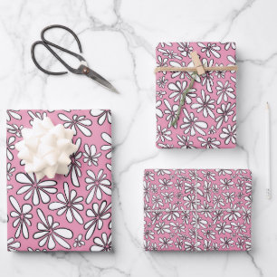 White flowers on a pink background  wrapping paper sheet