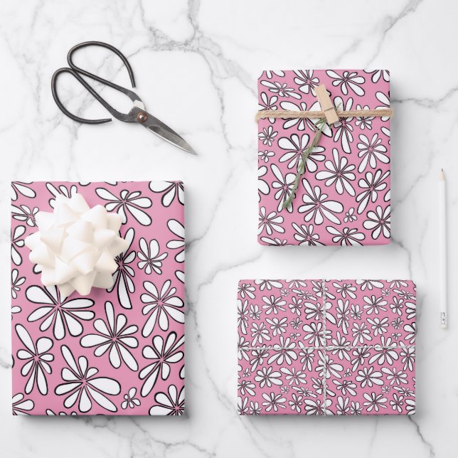 White flowers on a pink background  wrapping paper sheet (Front)