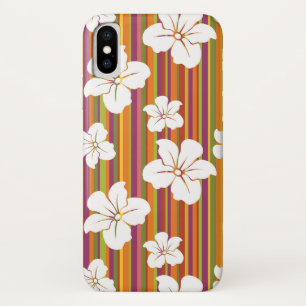 White flowers on a striped background iPhone x case