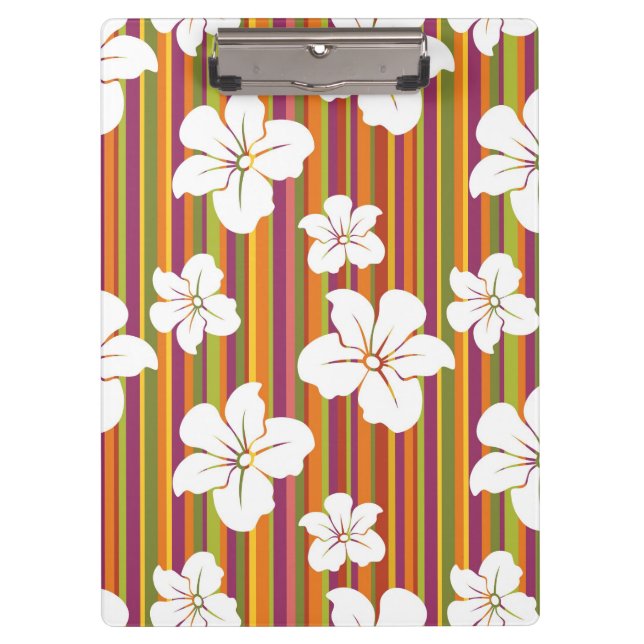 White flowers on a striped background clipboard (Front)