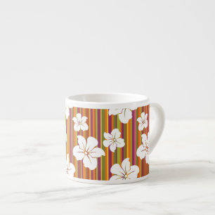 White flowers on a striped background espresso cup