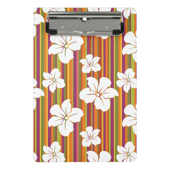 White flowers on a striped background mini clipboard (Front)