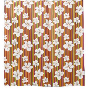 White flowers on a striped background shower curtain
