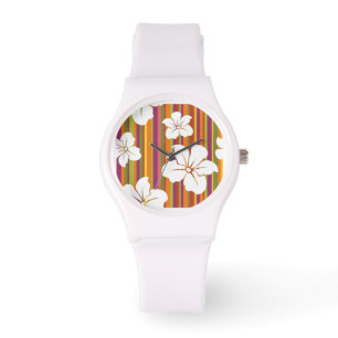 White flowers on a striped background watch