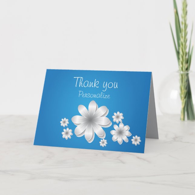White Flowers on Baby Blue - Personalise Message Card (Front)