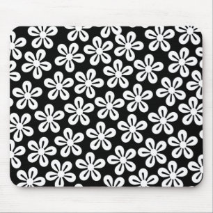White Flowers On Black Mousepad