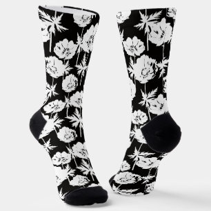 White flowers on black. socks