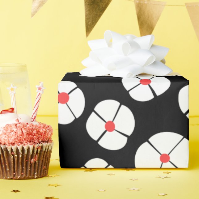 White Flowers On Black Wrapping Paper (Birthday Party)
