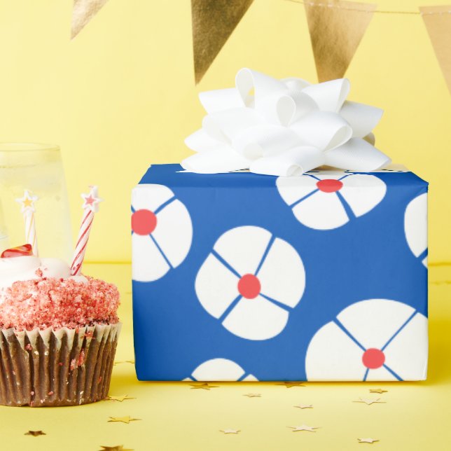 White Flowers On Blue Wrapping Paper (Birthday Party)