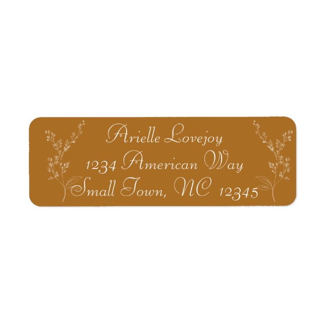 White Flowers on Gold Return Address Label (Front)