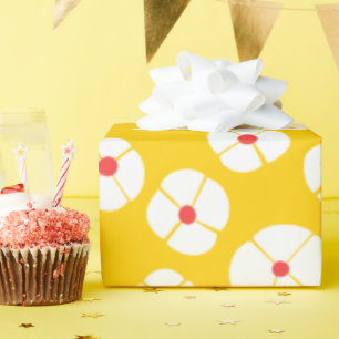 White Flowers On Gold Wrapping Paper