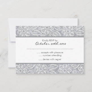 white flowers on grey pattern RSVP Invitation