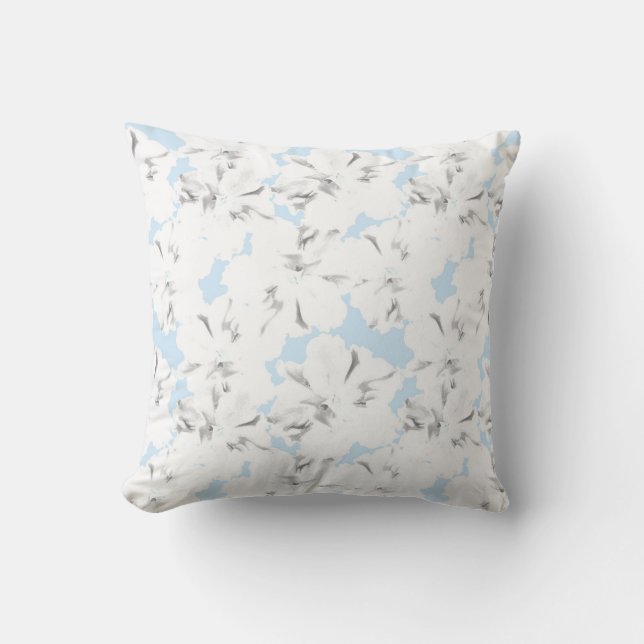 White flowers on light blue. cushion (Front)