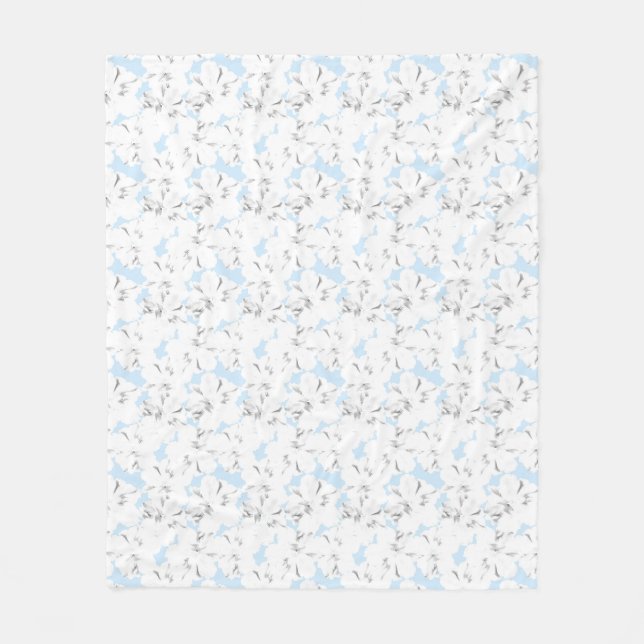 White flowers on light blue. fleece blanket (Front)