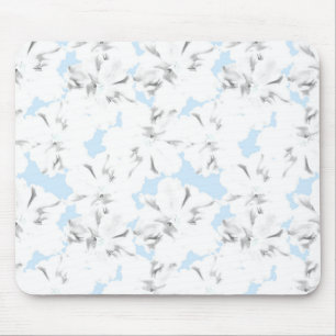 White flowers on light blue. mouse mat