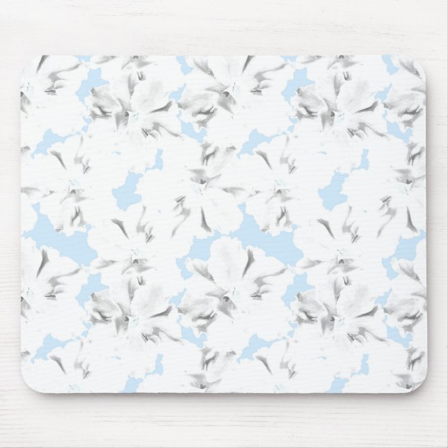White flowers on light blue. mouse mat (Front)