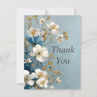 White Flowers on Light Blue Thank You Card