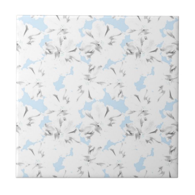 White flowers on light blue. tile (Front)