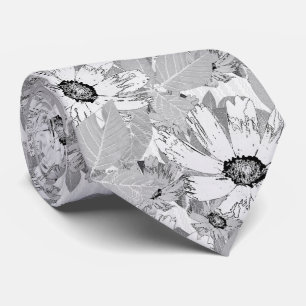 White flowers on light gray. tie