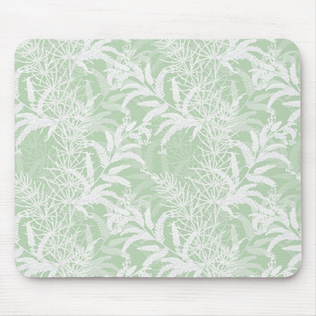White flowers on light green. mouse mat (Front)
