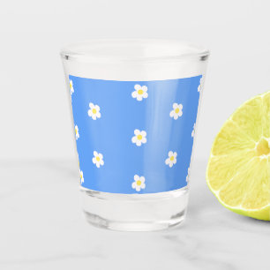White Flowers on Lilac Background  Can Cooler Shot Glass