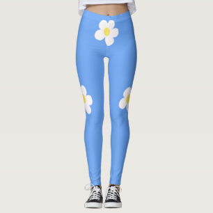 White Flowers on Lilac Background Leggings