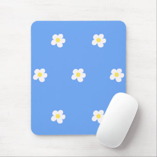 White Flowers on Lilac Background Mouse Mat