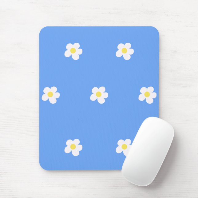 White Flowers on Lilac Background  Mouse Mat (With Mouse)