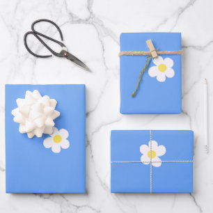 White Flowers on Lilac Background Wrapping Paper Sheet