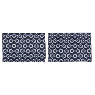 White flowers on midnight blue background pillowcase