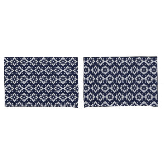 White flowers on midnight blue background pillowcase