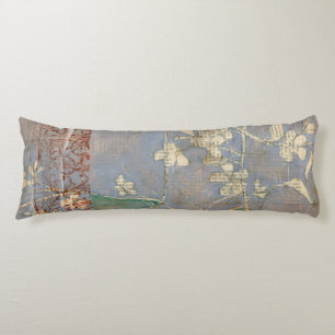 White Flowers on Newsprint Background Body Cushion