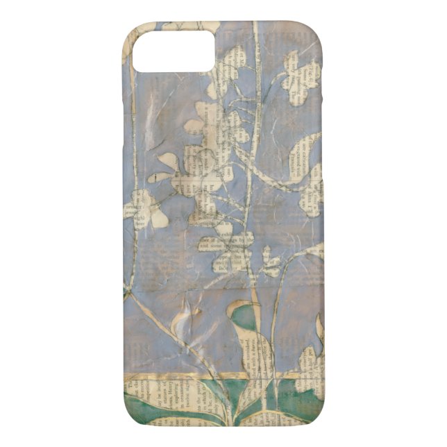 White Flowers on Newsprint Background Case-Mate iPhone Case (Back)