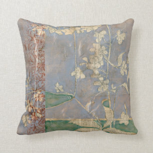 White Flowers on Newsprint Background Cushion