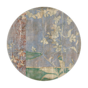 White Flowers on Newsprint Background Cutting Board