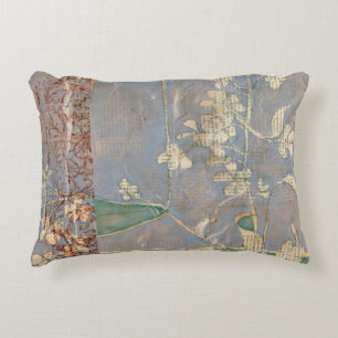 White Flowers on Newsprint Background Decorative Cushion