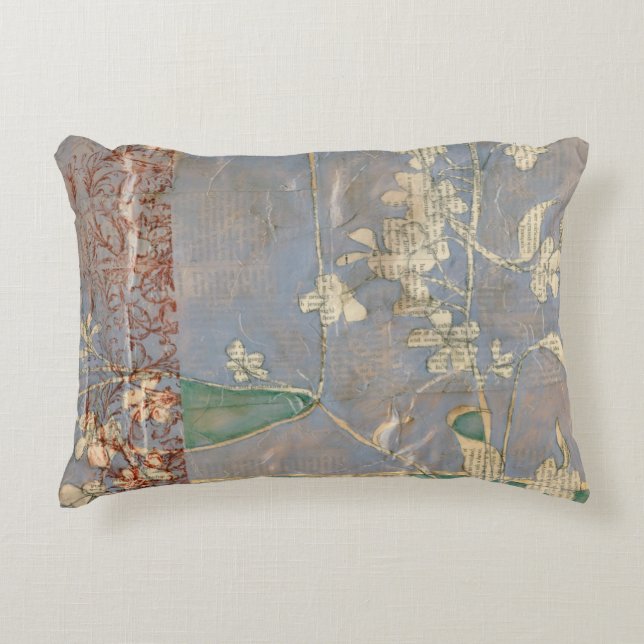White Flowers on Newsprint Background Decorative Cushion (Front)