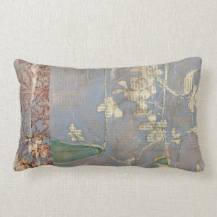 White Flowers on Newsprint Background Lumbar Cushion